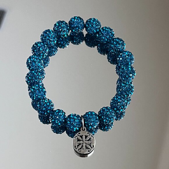 Rustic Cuff Metal Stainless Steel Shambala Beaded Stretch Bracelet Royal blue - Picture 2 of 4